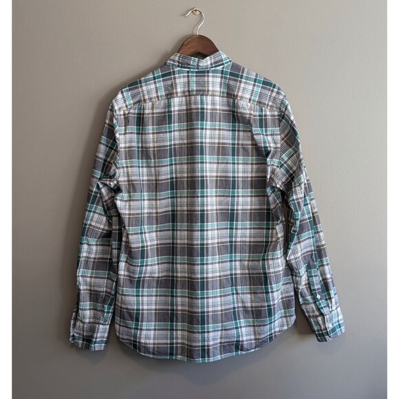 J.Crew Size Large Plaid Shirt Mens Button Down Top Green Slim Fit White Stretch - Picture 4 of 4